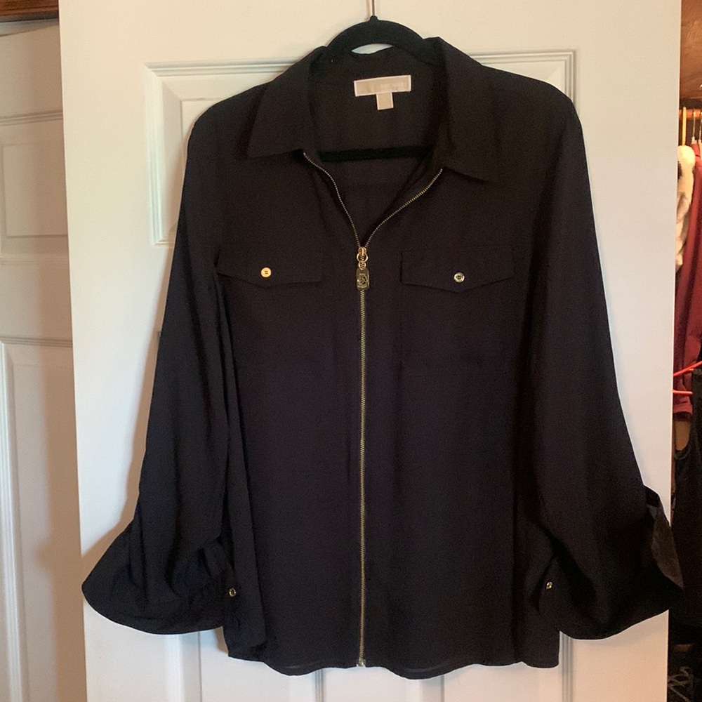 Michael Kors Black Zippered Blouse With Gold Hardware  Size Extra Large